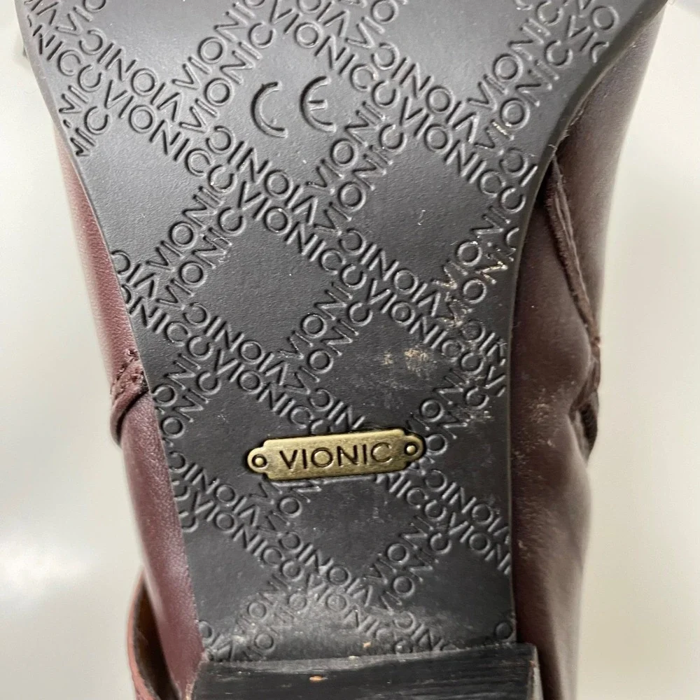 Vionic Trinity Burgundy Leather Ankle Boots‎ Side Zip Cottagecore Size 9